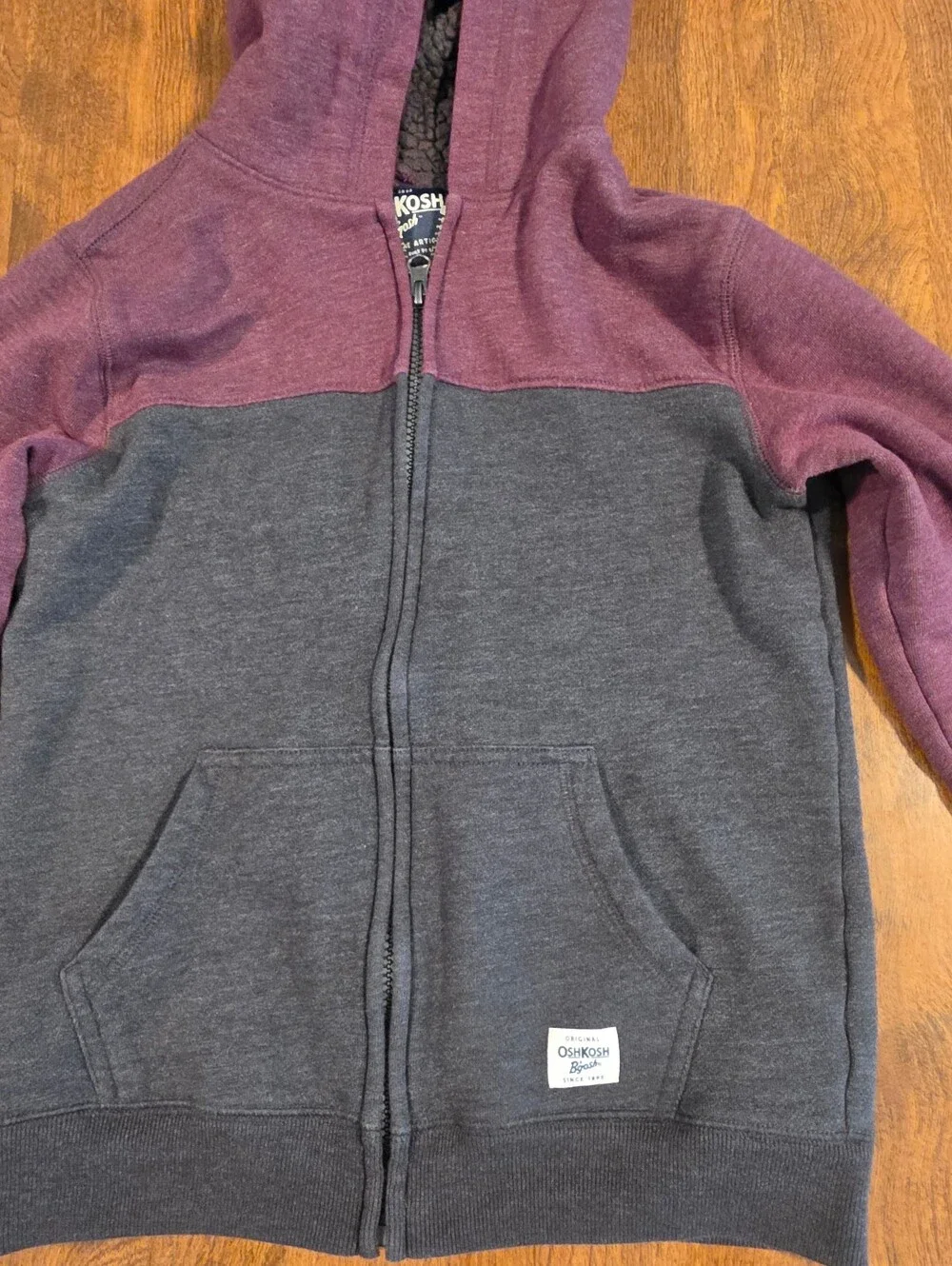OshKosh B'gosh Kids Two-Tone Zip Hoodie in Maroon and Gray